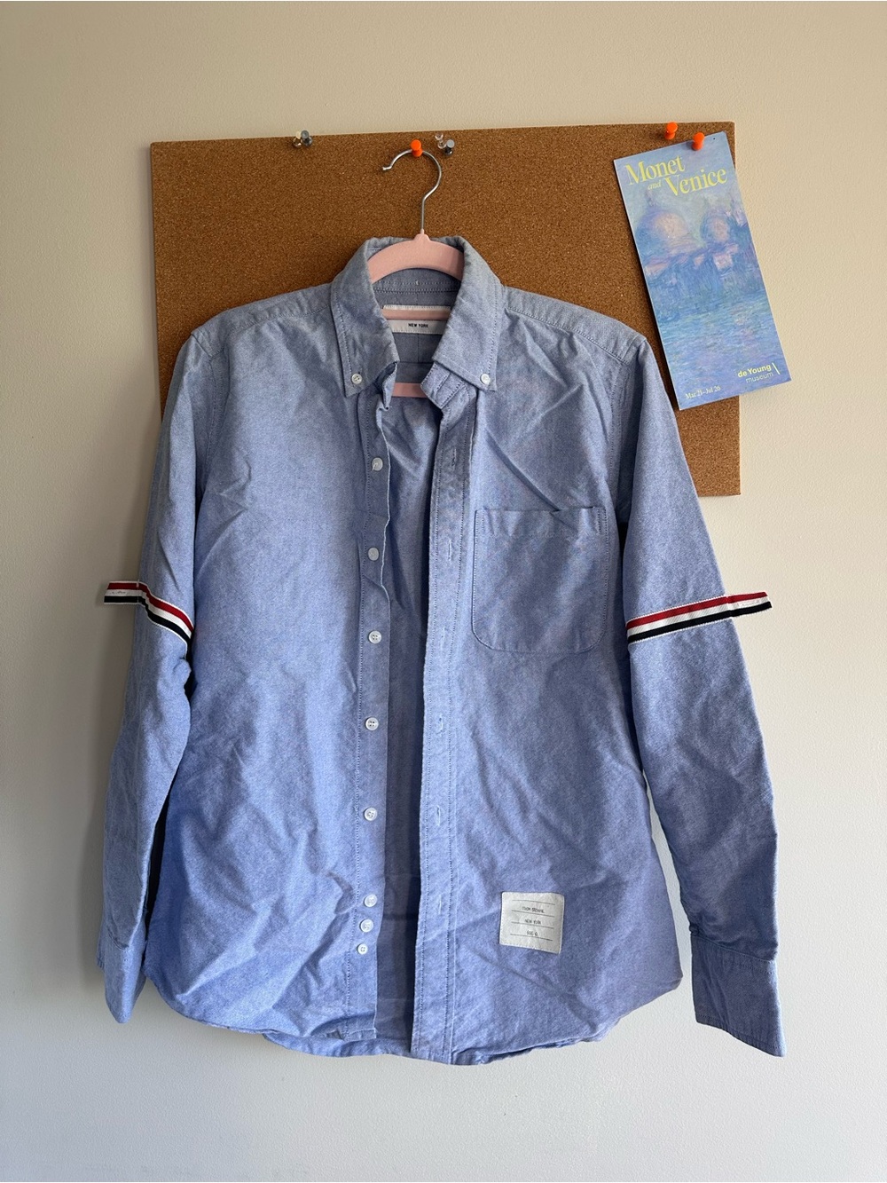 ThomBrowne Light Blue Oxford Shirt with Sleeve Stripe